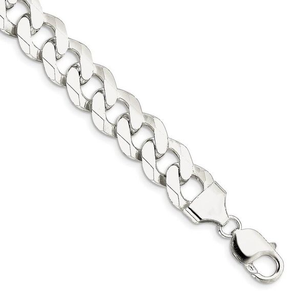 Men's 13mm Sterling Silver Solid Beveled Curb Chain Bracelet 9 Inch